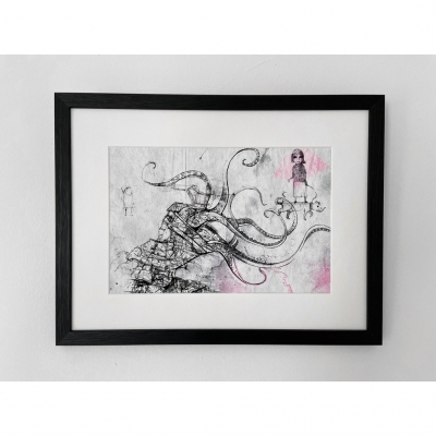 Surrealist Print A4 size ,scifi , surreal Print, Gothic art, Tattoo Print, Lovecraft, giant squid octopus art, animal print